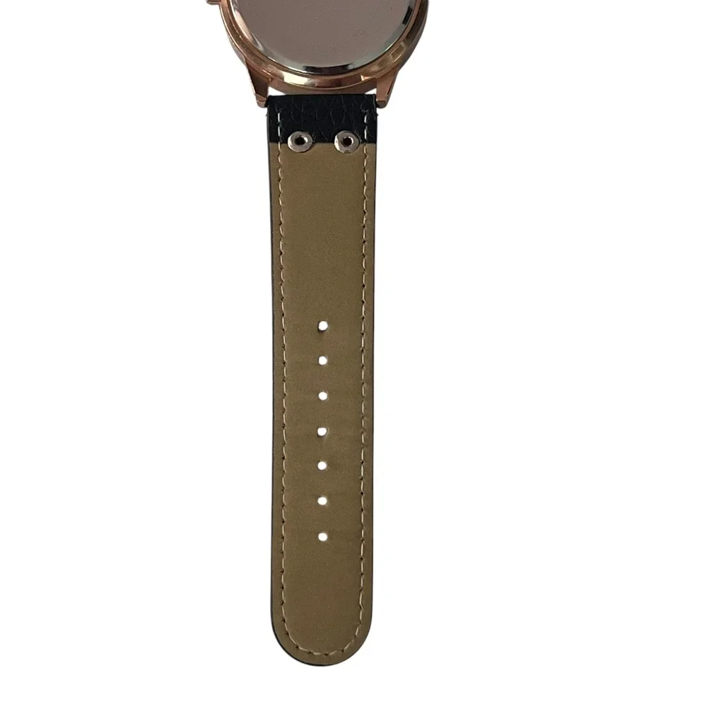 Quartz Watch Rhinestone Accent Markers Black Band Rose Gold Tone‎ Bezel